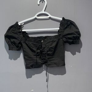 086-Sunday Best Black Puff Sleeve Crop Top